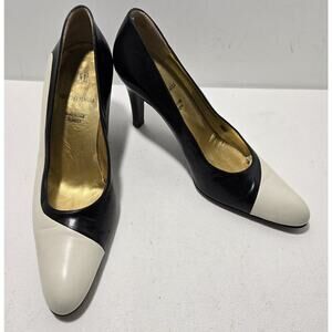 Bruno Magli Spectator Colorblock Pumps Heels Shoes Black Cream Women's 8.5 B